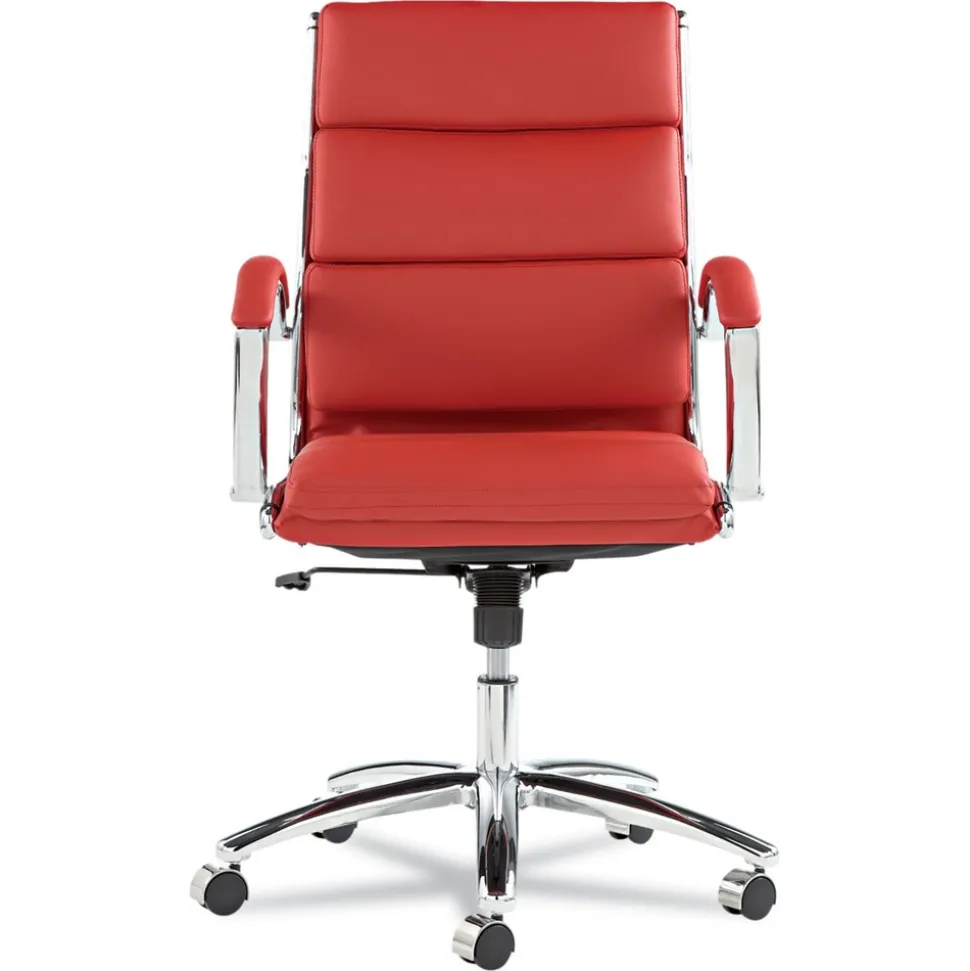 Alera Alera Neratoli Series Mid-Back Swivel/tilt Chair, Red Soft Leather, Chrome Frame