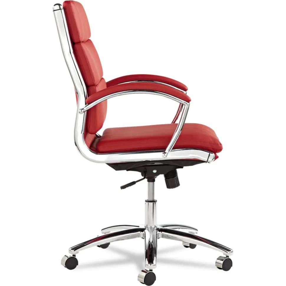 Alera Alera Neratoli Series Mid-Back Swivel/tilt Chair, Red Soft Leather, Chrome Frame