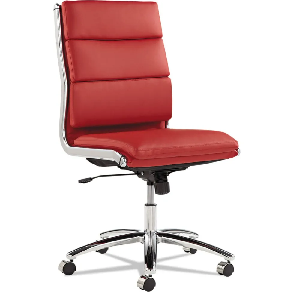 Alera Alera Neratoli Series Mid-Back Swivel/tilt Chair, Red Soft Leather, Chrome Frame