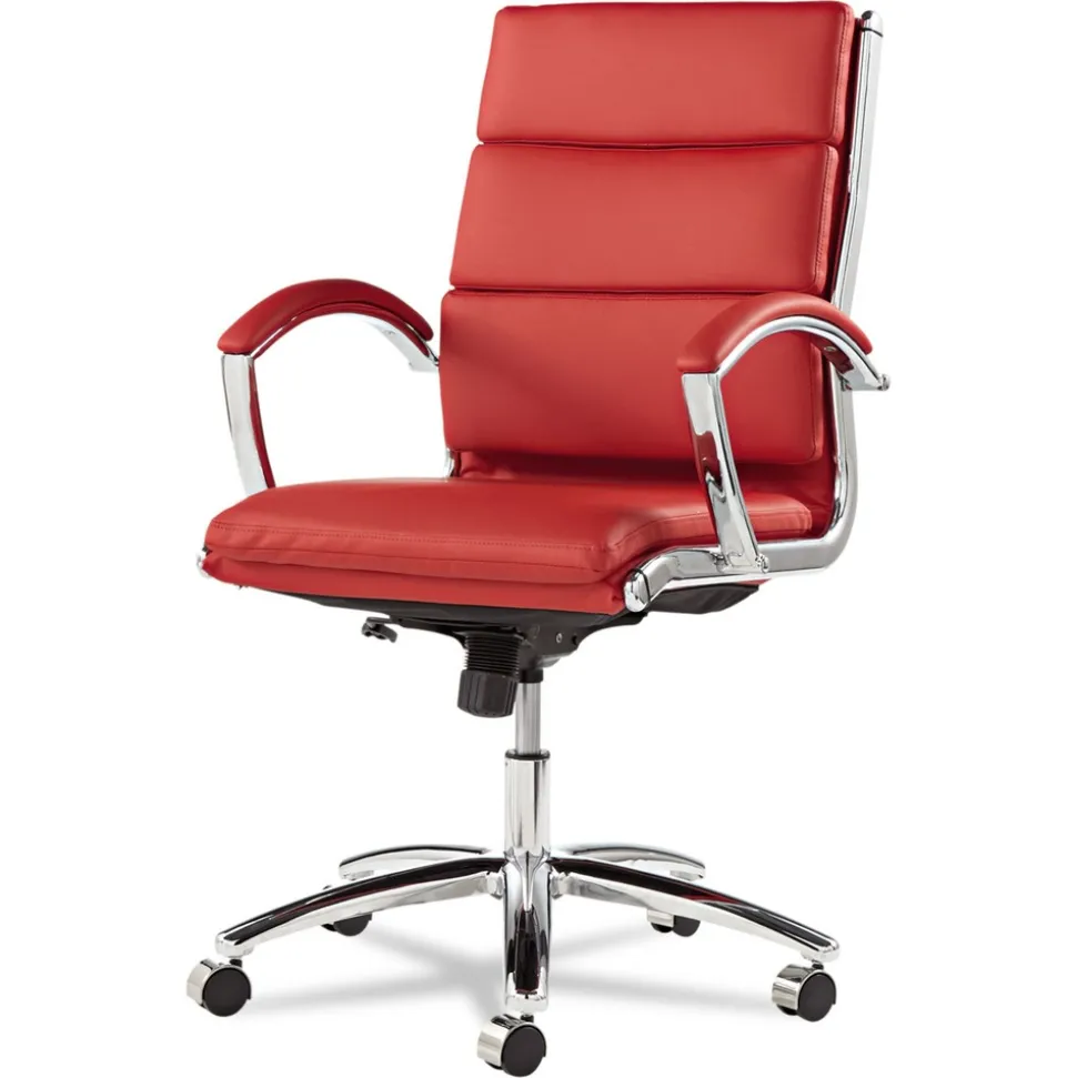 Alera Alera Neratoli Series Mid-Back Swivel/tilt Chair, Red Soft Leather, Chrome Frame
