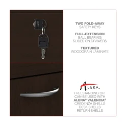 Alera ALEVA552222ES 15.63 in. x 20.5 in. x 19.25 in. Valencia Series 2-Drawer Hanging File Pedestal - Espresso