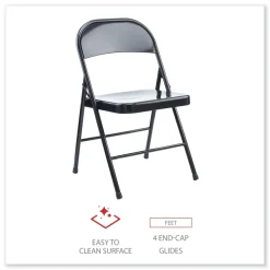 Alera Armless Steel Folding Chair Supports Up to 275 lbs. - Black (4/Carton)
