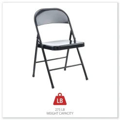 Alera Armless Steel Folding Chair Supports Up to 275 lbs. - Black (4/Carton)