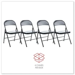 Alera Armless Steel Folding Chair Supports Up to 275 lbs. - Black (4/Carton)