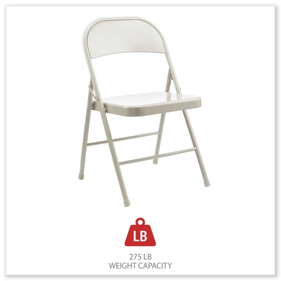Alera Armless Steel Folding Chair Supports Up to 275 lbs. - Taupe (4/Carton)