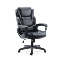 Alera Kirkdale 16.18 to 22.76 Seat Height Bonded Leather Manager Chair Supports Up to 275 lbs. - Black Seat/Back/Black Base