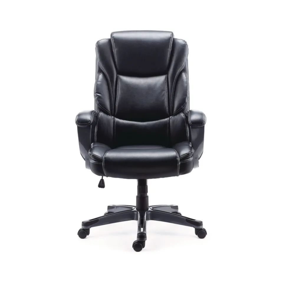Alera Kirkdale 16.18 to 22.76 Seat Height Bonded Leather Manager Chair Supports Up to 275 lbs. - Black Seat/Back/Black Base