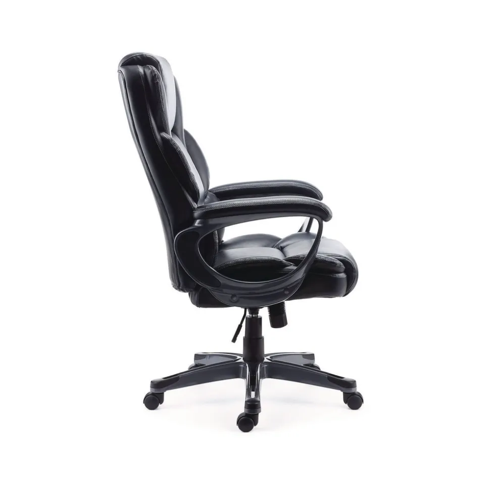 Alera Kirkdale 16.18 to 22.76 Seat Height Bonded Leather Manager Chair Supports Up to 275 lbs. - Black Seat/Back/Black Base