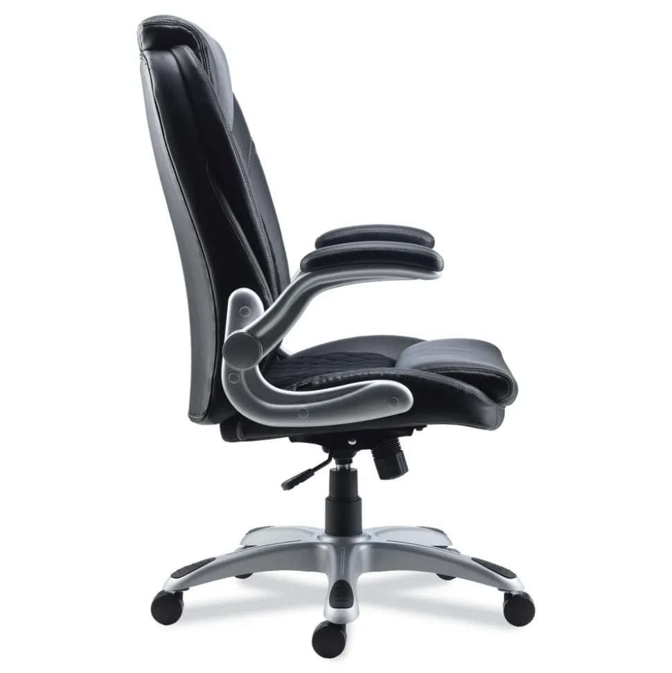 Alera Leithen Bonded Leather Midback Chair Supports Up to 275 lbs. - Black/Silver
