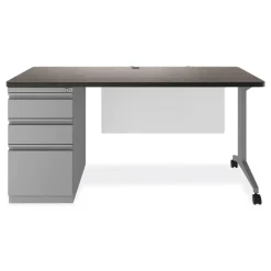 Alera Modern Teacher Series 60 in. x 24 in. x 28.75 in. Left-Side Pedestal: Box/Box/File Pedestal Desk - Charcoal Woodgrain/Gray