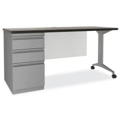 Alera Modern Teacher Series 60 in. x 24 in. x 28.75 in. Left-Side Pedestal: Box/Box/File Pedestal Desk - Charcoal Woodgrain/Gray