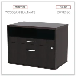 Alera Open Office Desk Series 29.5 x 19.13 x 22.88 Legal/Letter Low File 2-Drawer Cabinet Credenza - Espresso
