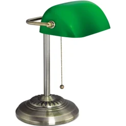 Alera Traditional 10.5 in. x 11 in. x 13 in. Banker's Lamp - Antique Brass/Green