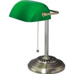 Alera Traditional 10.5 in. x 11 in. x 13 in. Banker's Lamp - Antique Brass/Green