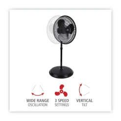 Alera 120V 0.37 Amp 3-Speed 16 in. Pedestal Stand Fan - Black