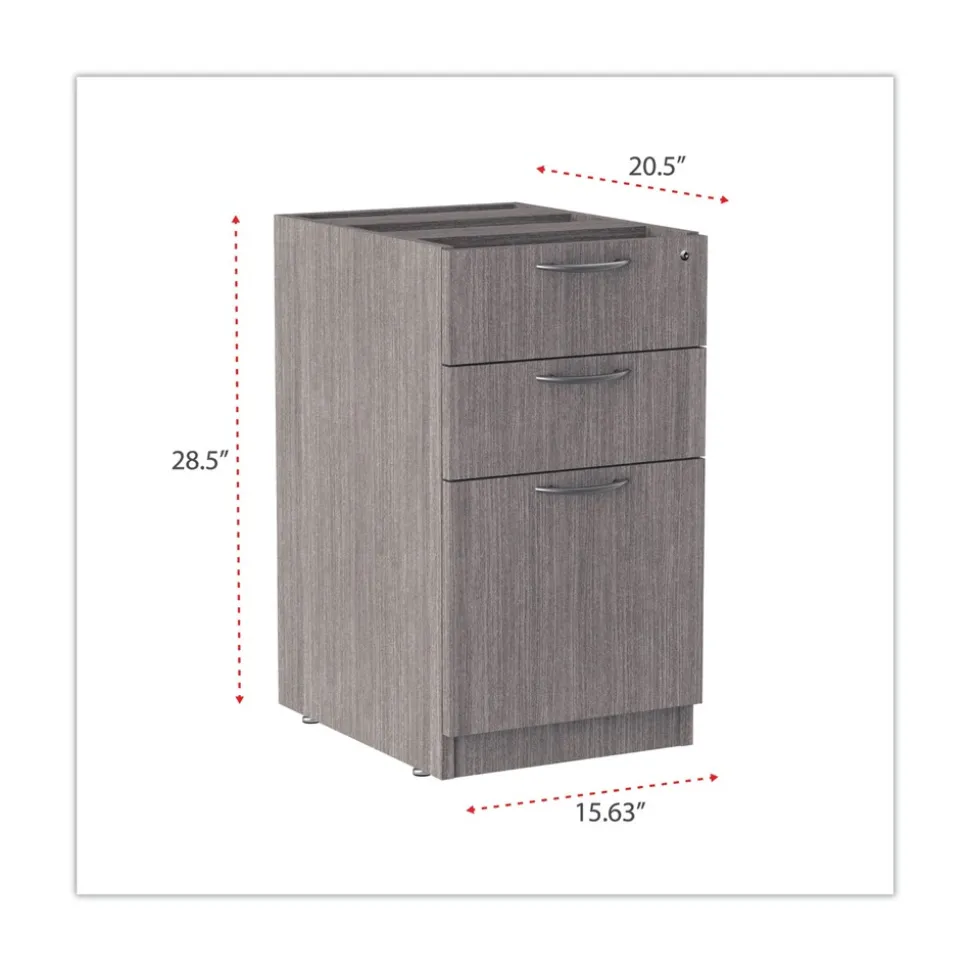 Alera Valencia Series 15.63 in. x 20.5 in. x 28.5 in. Legal/Letter 3-Drawer Full Pedestal File - Gray