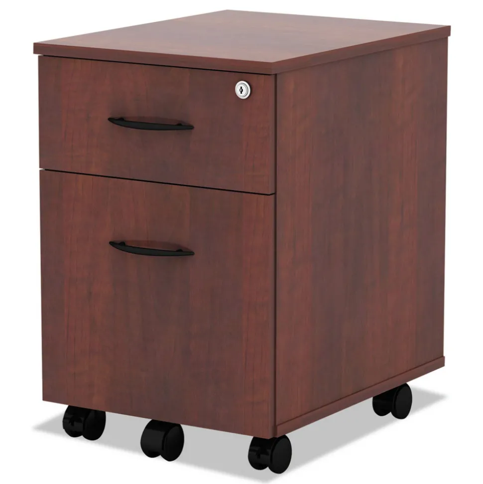 Alera Valencia Series 15.88 in. x 19.13 in. x 22.88 in. Legal/Letter 2-Drawer Mobile Pedestal - Medium Cherry
