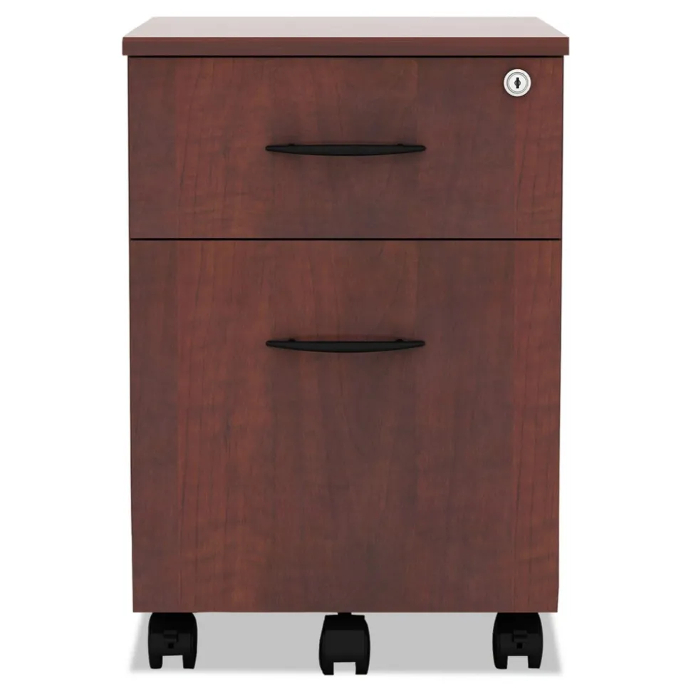 Alera Valencia Series 15.88 in. x 19.13 in. x 22.88 in. Legal/Letter 2-Drawer Mobile Pedestal - Medium Cherry