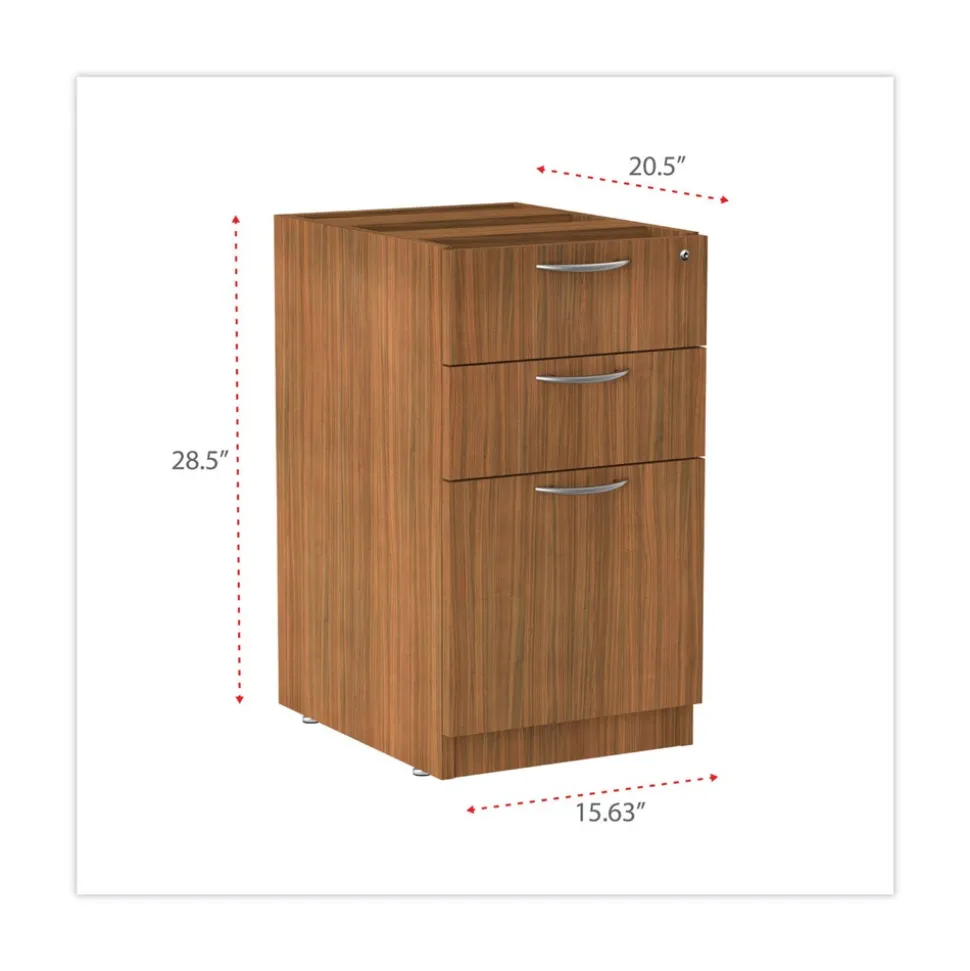 Alera VA532822WA 15.63 in. x 20.5 in. x 28.5 in. Valencia Series 3-Drawer Full File Pedestal - Modern Walnut