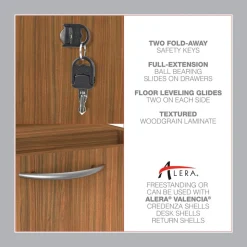 Alera VA532822WA 15.63 in. x 20.5 in. x 28.5 in. Valencia Series 3-Drawer Full File Pedestal - Modern Walnut