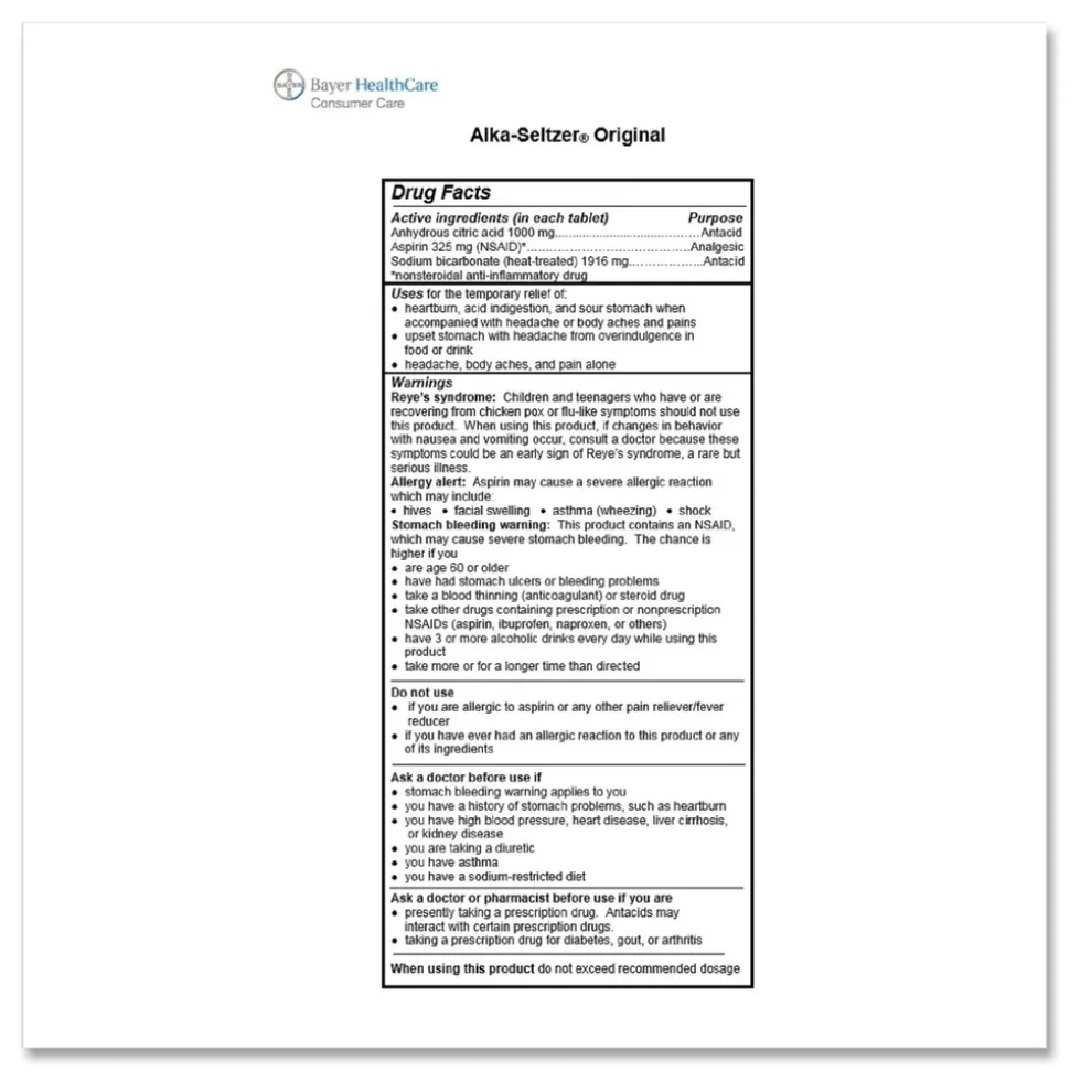 Alka-Seltzer Original Stomach Relief and Pain Relief Medicine (15/Box)