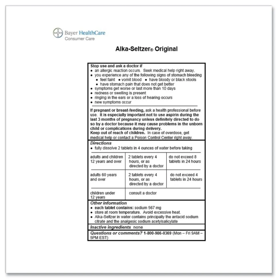 Alka-Seltzer Original Stomach Relief and Pain Relief Medicine (15/Box)