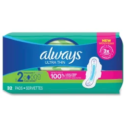 Always Size 2 Ultra Thin Super Absorbent Pads with Wings (3/Carton)