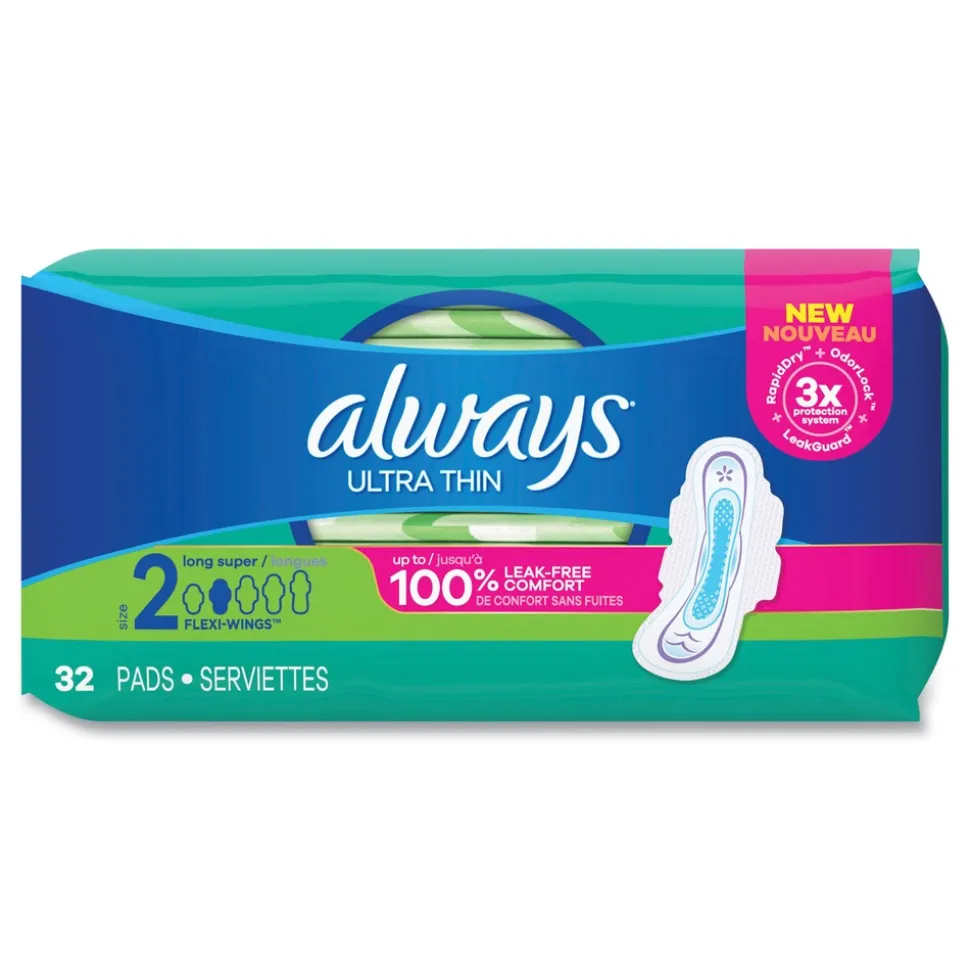 Always Size 2 Ultra Thin Super Absorbent Pads with Wings (3/Carton)