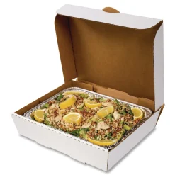 AmerCareRoyal 10.88 in. x 13 in. x 3 in. Paper Catering Boxes - White (50/Carton)