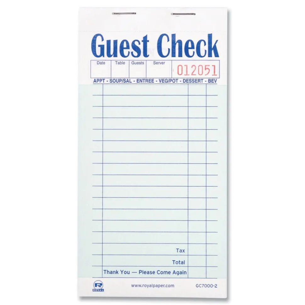 AmerCareRoyal 3.6 x 6.7 Two-Part Carbonless 17-Line Guest Check Pad (2500/Carton)
