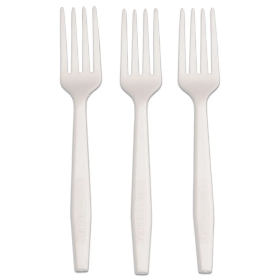 AmerCareRoyal Plastic Fork Heavyweight CPLA Cutlery - White (1000/Carton)