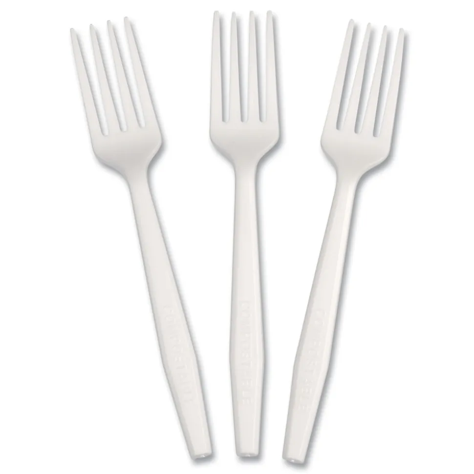 AmerCareRoyal Plastic Fork Heavyweight CPLA Cutlery - White (1000/Carton)