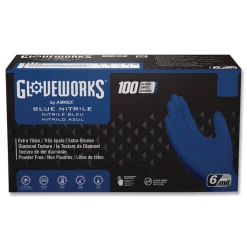 Ammex 9.5 in. 6 mil Heavy-Duty Industrial Nitrile Gloves - X-Large/Royal Blue (1000/Carton)