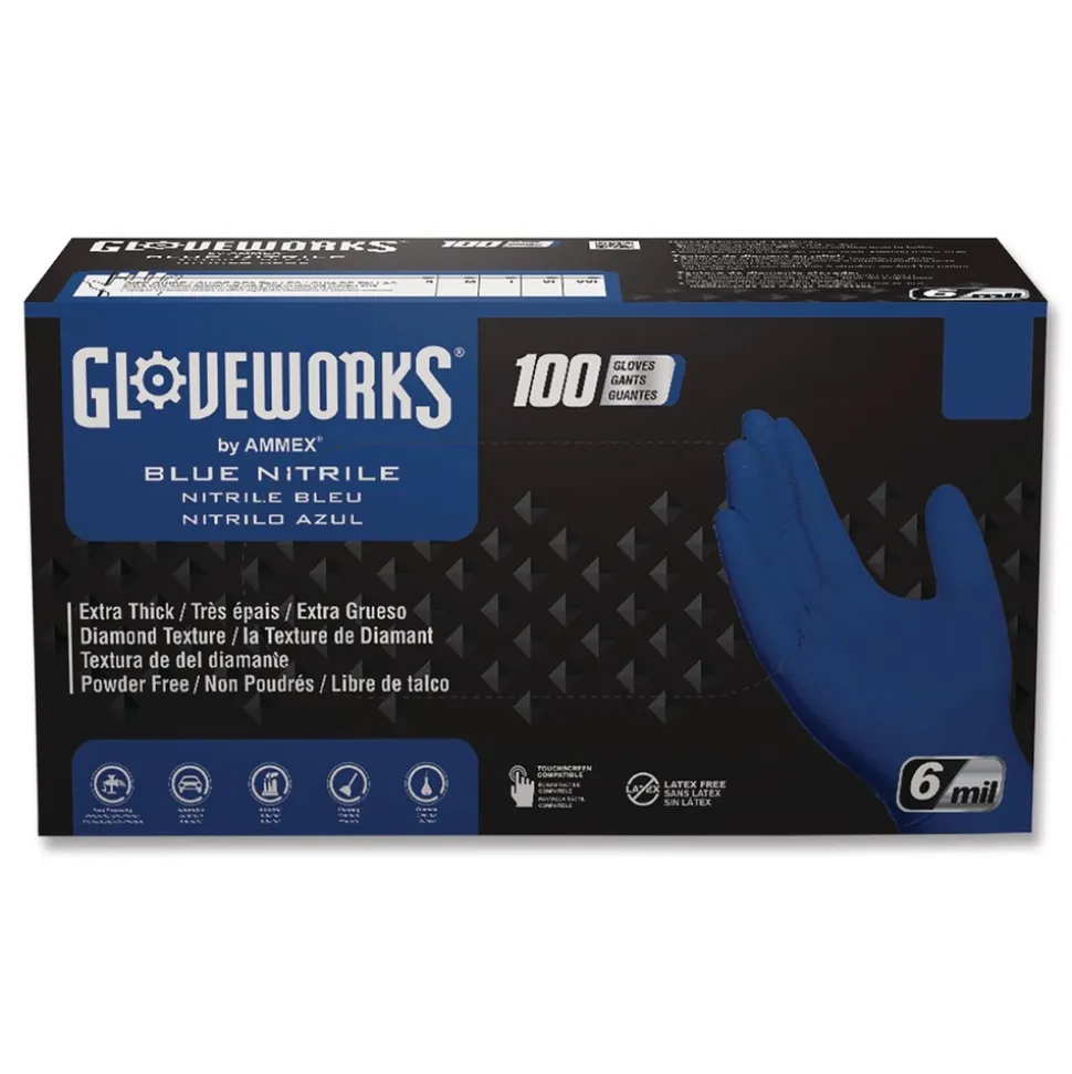 Ammex 9.5 in. 6 mil Heavy-Duty Industrial Nitrile Gloves - X-Large/Royal Blue (1000/Carton)