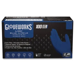 Ammex 9.5 in. 6 mil Heavy-Duty Industrial Nitrile Gloves - Large/Royal Blue (1000/Carton)