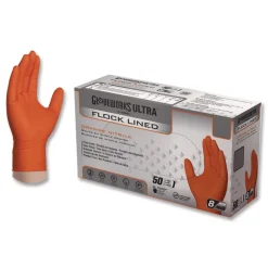 Ammex 9.06 in. 6 mil Ultra Industrial Flock-Lined Nitrile Disposable Gloves - X-Large/Orange (500/Carton)