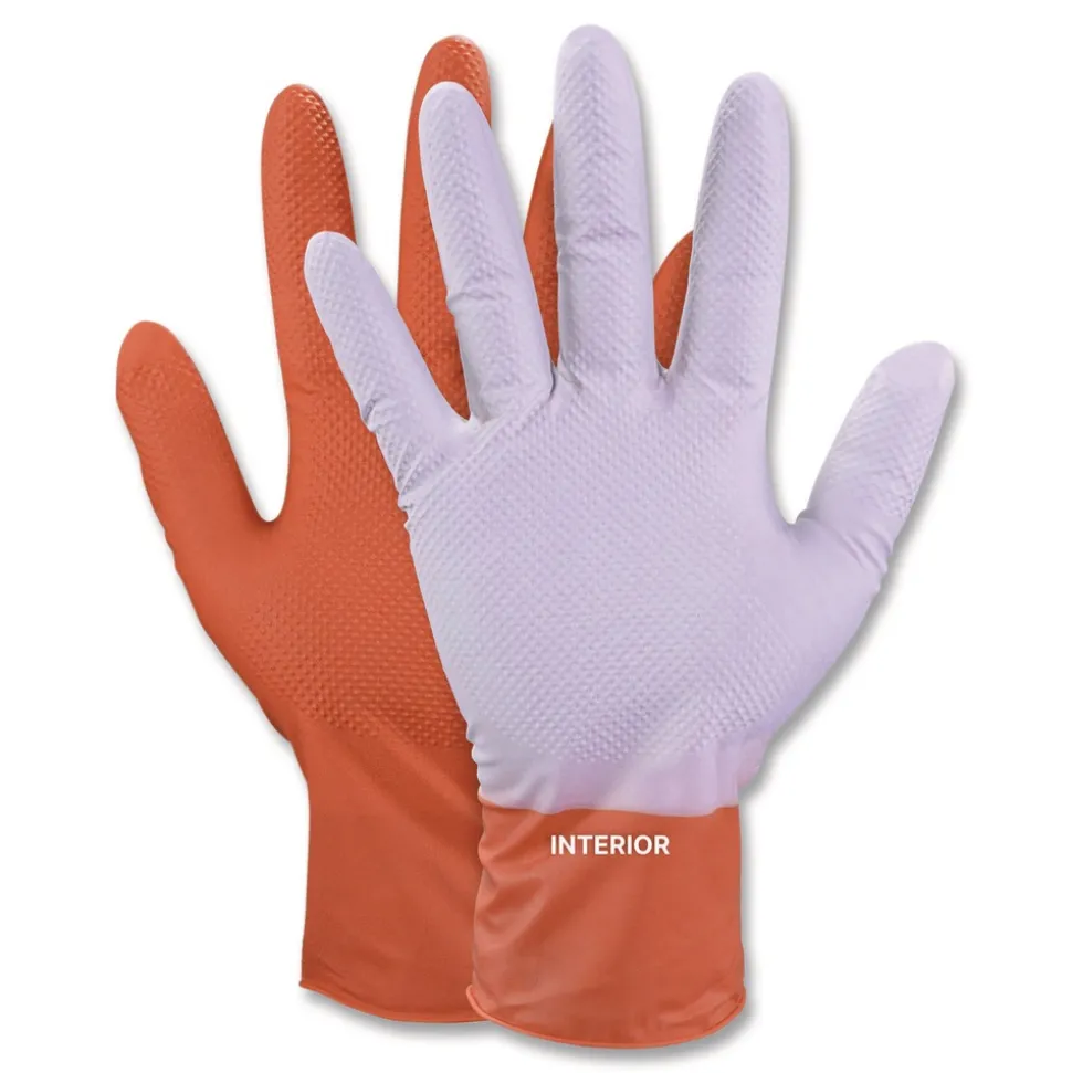 Ammex 9.06 in. 6 mil Ultra Industrial Flock-Lined Nitrile Disposable Gloves - X-Large/Orange (500/Carton)