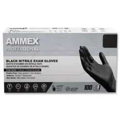 Ammex 9.5 in. Long 3 mil Powder-Free Nitrile Exam Gloves - X-Large/Black (1000/Carton)