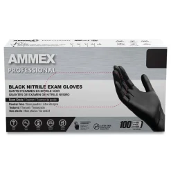 Ammex 9.5 in. Long 3 mil Powder-Free Nitrile Exam Gloves - Large/Black (1000/Carton)