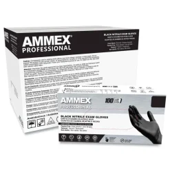 Ammex 9.5 in. Long 3 mil Powder-Free Nitrile Exam Gloves - Large/Black (1000/Carton)