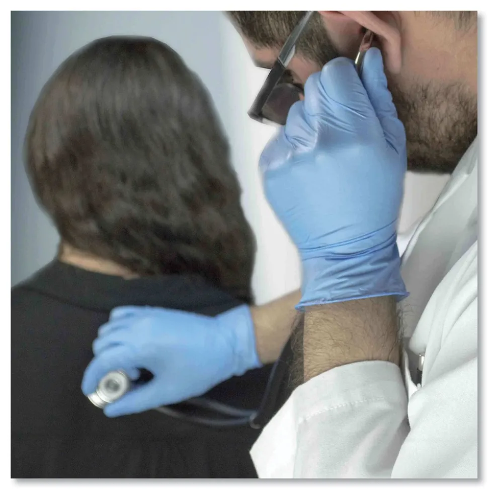 Ammex 9.5 in. Long 3 mil Powder-Free Nitrile Exam Gloves - Large/Light Blue (1000/Carton)