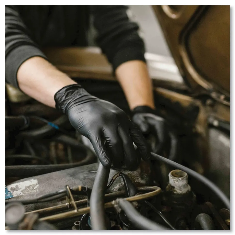 Ammex 9.5 in. Long 5 mil Powder-Free Industrial Nitrile Gloves - Large/Black (1000/Carton)