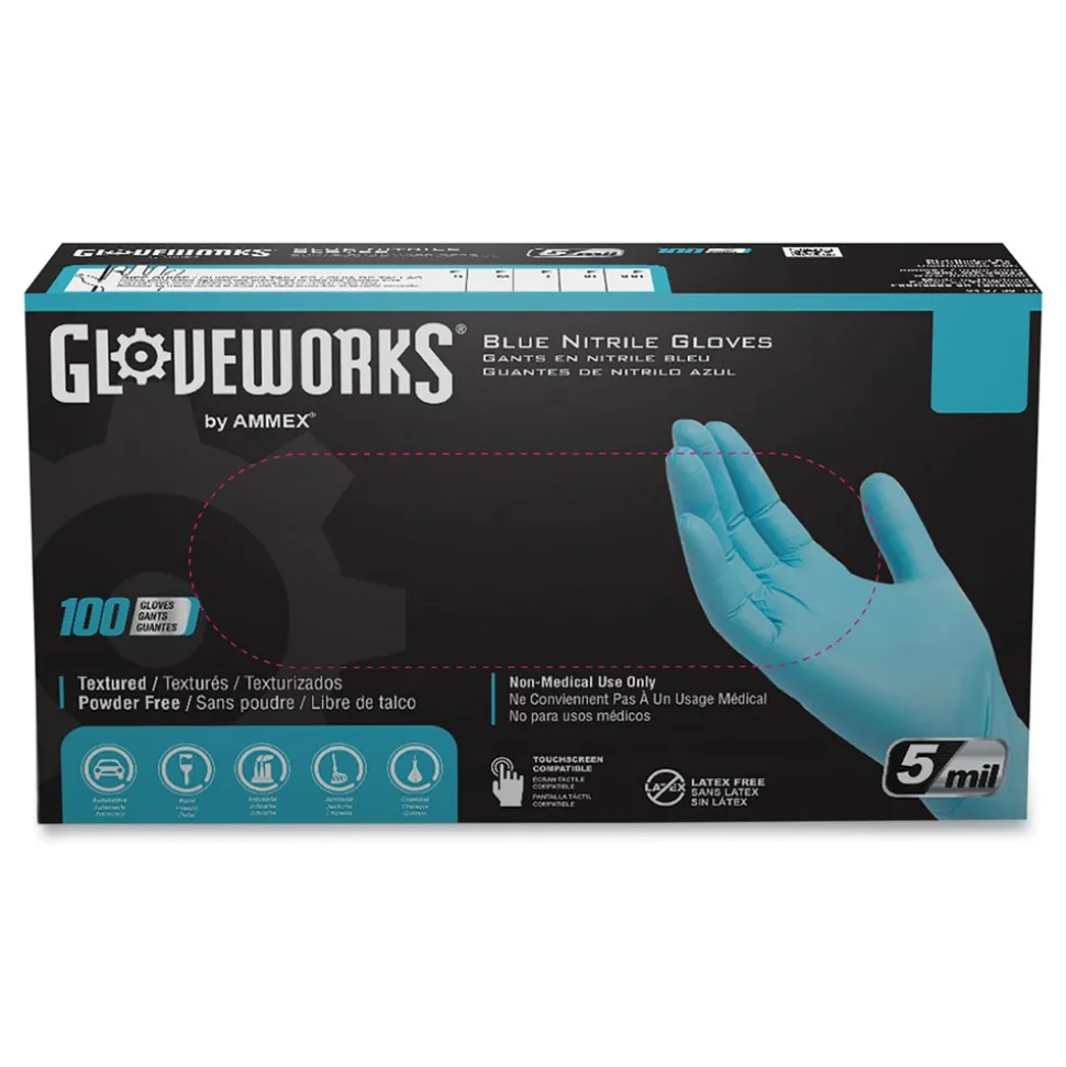 Ammex 9.5 in. Long 5 mil Thick Powder-Free Industrial Nitrile Gloves - XX-Large, Blue (1000/Carton)
