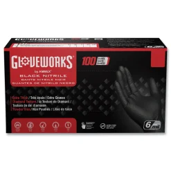Ammex 6 mil Heavy-Duty Industrial Powder-Free Nitrile Gloves - 2X-Large, Black (1000/Carton)