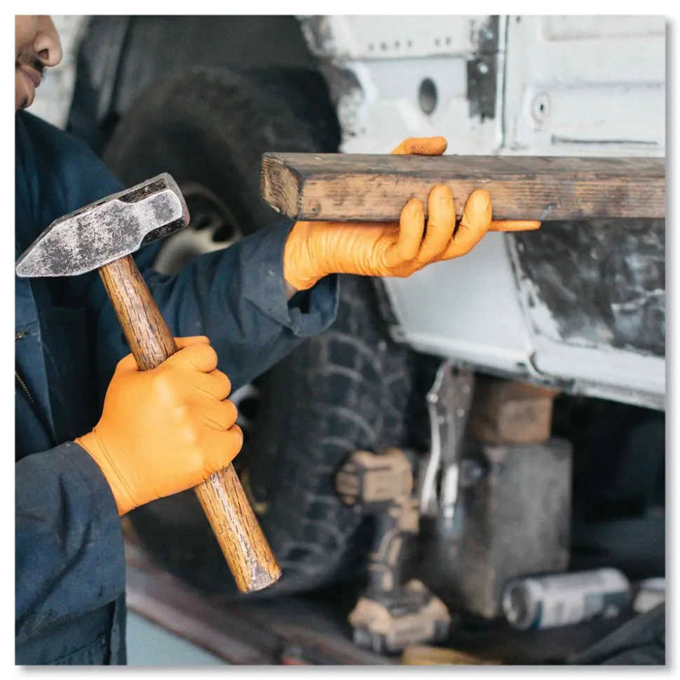 Ammex 8 mil Heavy-Duty Industrial Powder-Free Nitrile Gloves - Small, Orange (1000/Carton)