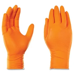 Ammex 8 mil Heavy-Duty Industrial Powder-Free Nitrile Gloves - Small, Orange (1000/Carton)