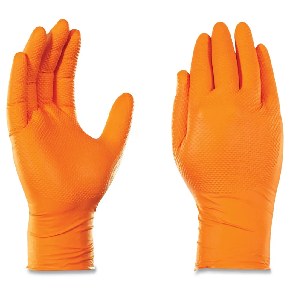 Ammex 8 mil Heavy-Duty Industrial Powder-Free Nitrile Gloves - Small, Orange (1000/Carton)