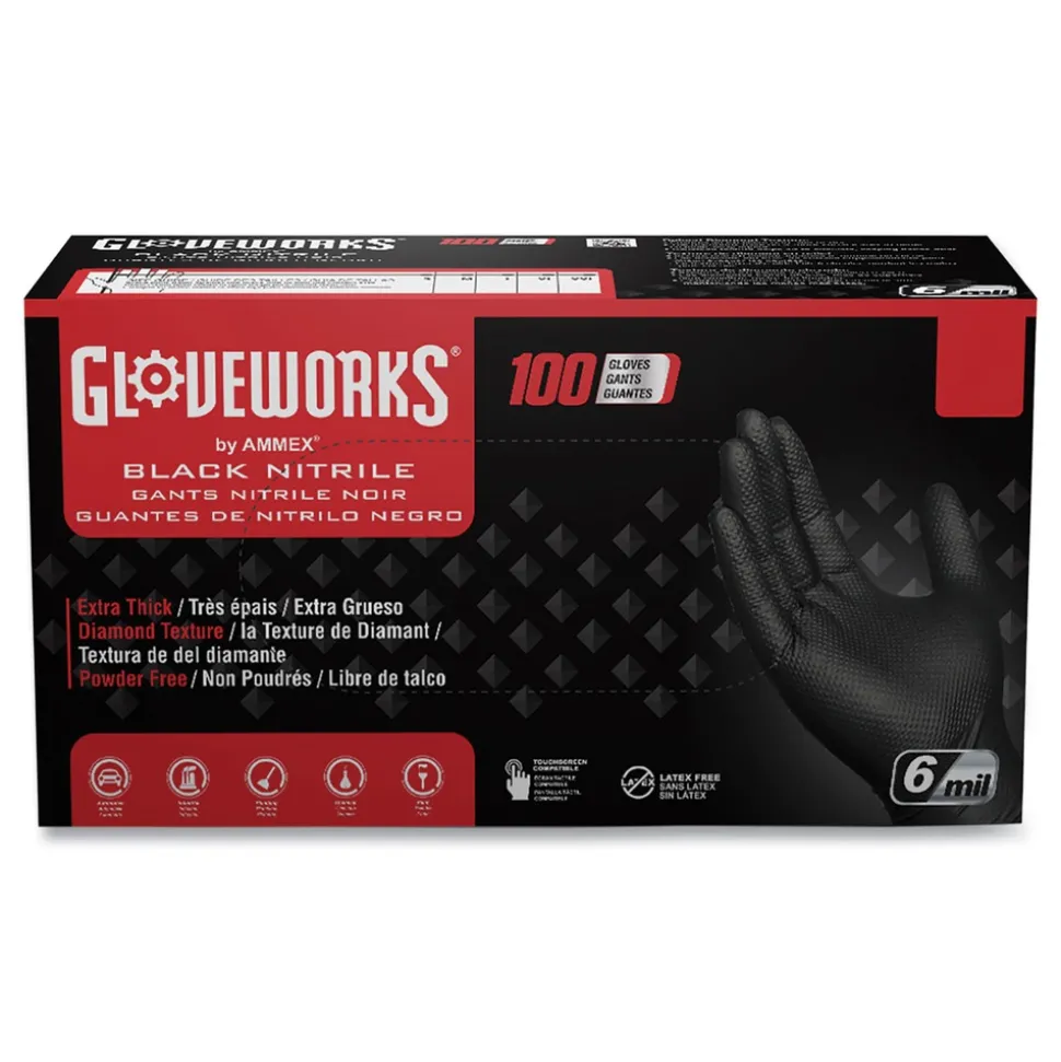 Ammex 6 mil Heavy-Duty Industrial Powder-Free Nitrile Gloves - X-Large, Black (1000/Carton)
