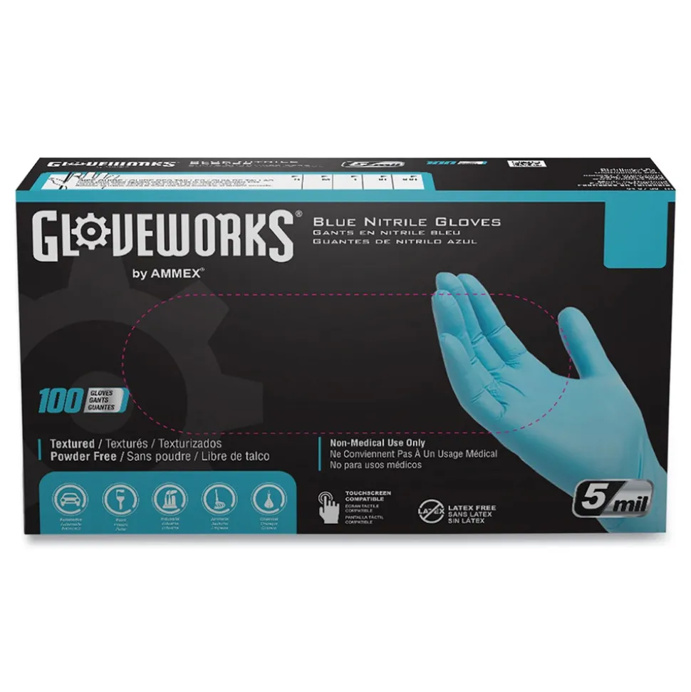 Ammex 5 mil Industrial Powder-Free Nitrile Gloves - X-Large, Blue (1000/Carton)