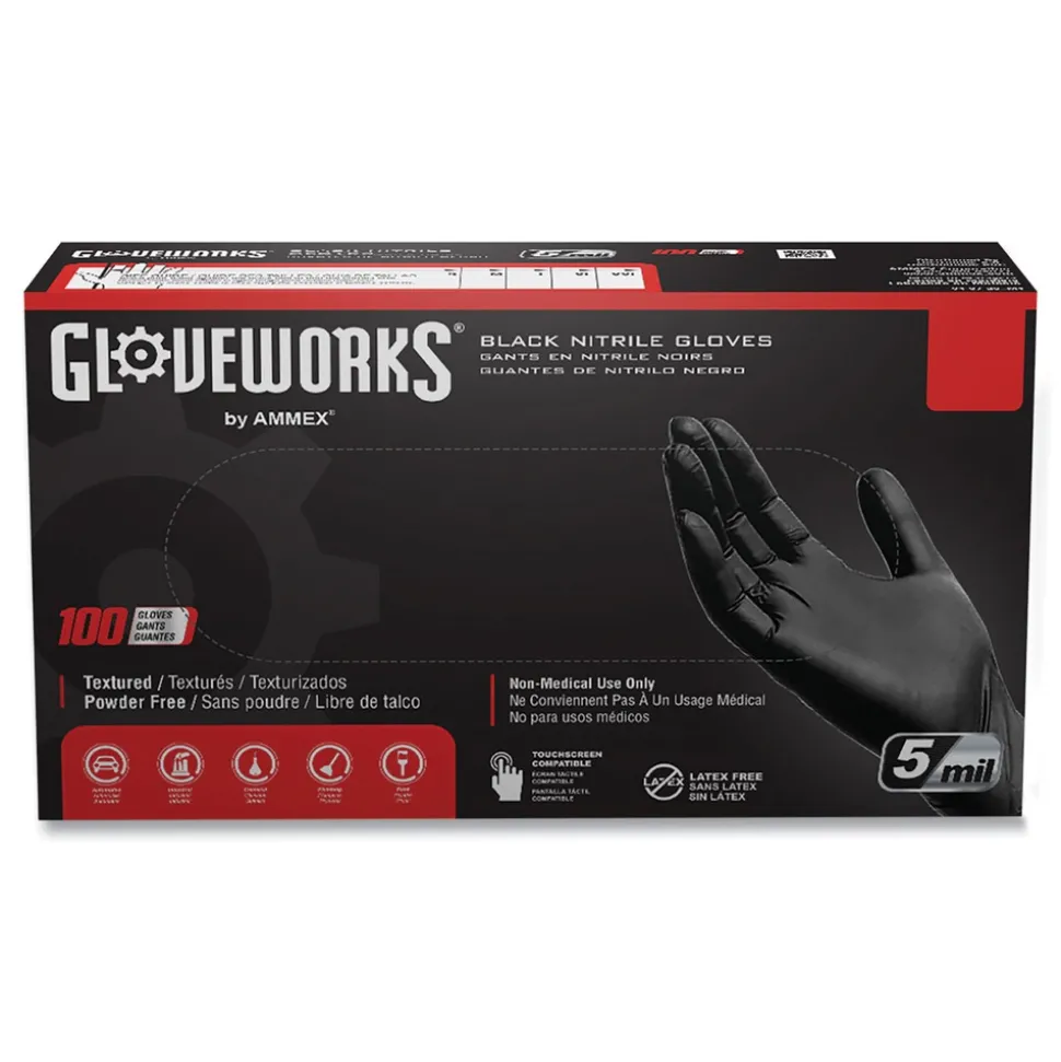 Ammex 5 mil Industrial Powder-Free Nitrile Gloves - X-Large, Black (1000/Carton)